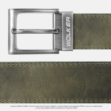 Correa en Cuero (UNITALLA) Hebilla Niquel /  Verde vintage