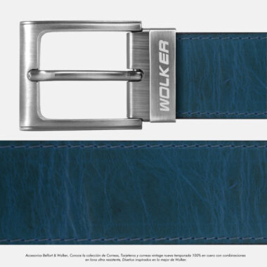 Correa en Cuero (UNITALLA) Hebilla Niquel / Azul vintage