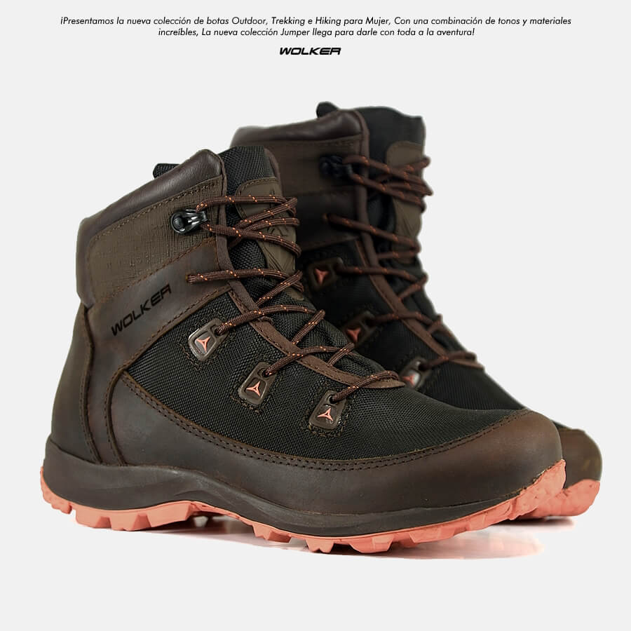 Botas Jumper cafe para mujer outdoor en cuero y lona impermable, caña media suela caucho femeninas colores vivos envio gratis colombia tienda 2