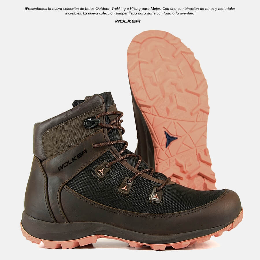 Botas Jumper cafe para mujer outdoor en cuero y lona impermable, caña media suela caucho femeninas colores vivos envio gratis colombia tienda 5