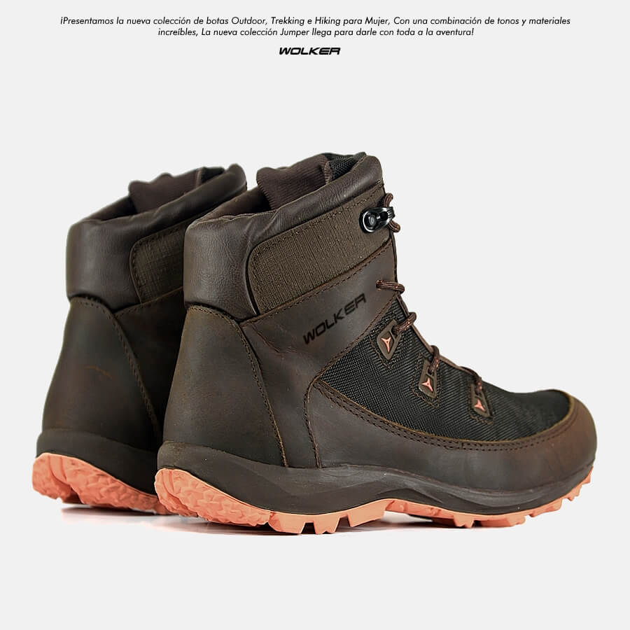 Botas Jumper cafe para mujer outdoor en cuero y lona impermable, caña media suela caucho femeninas colores vivos envio gratis colombia tienda 7