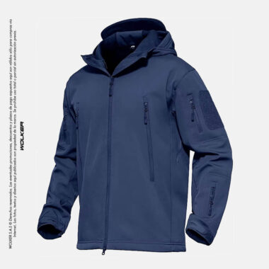 Chaqueta Tactica Azul con capucha, Multifuncional Semi impermeable.