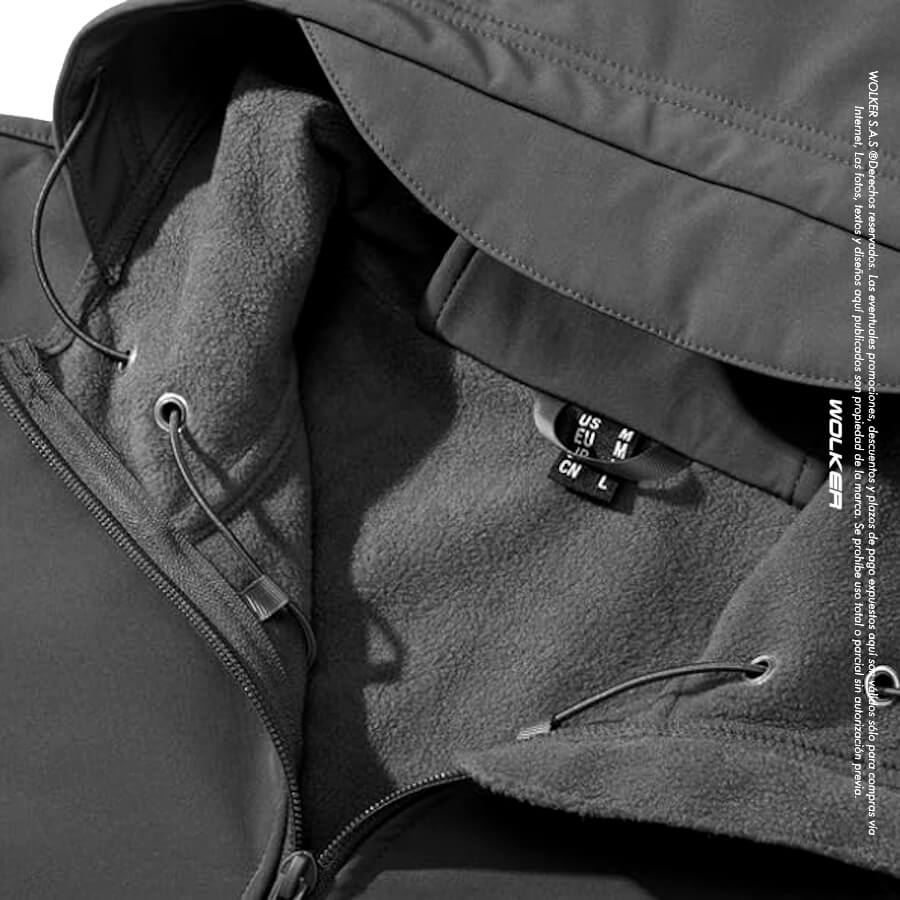 Chaqueta tactica azul semi impermeable para hombre, multifuncional con 7 Bolsillos, Capucha y velcro para parches, Wolker envio gratis a todo Colombia, Chaqueta militar Detalles 6