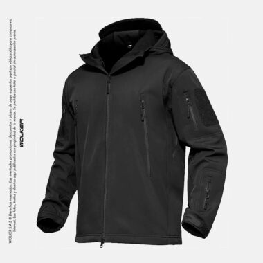 Chaqueta Tactica Negro con capucha, Multifuncional Semi impermeable.