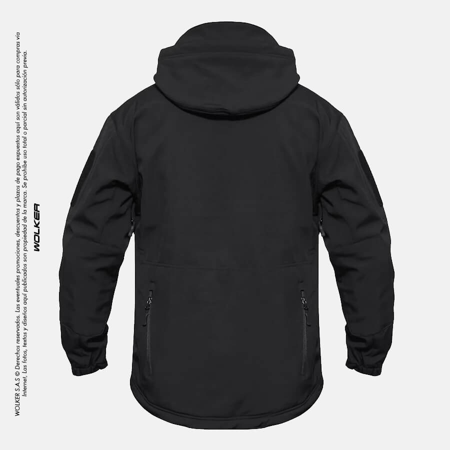 Chaqueta tactica azul semi impermeable para hombre, multifuncional con 7 Bolsillos, Capucha y velcro para parches, Wolker envio gratis a todo Colombia, Chaqueta militar Negro 2