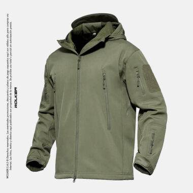 Chaqueta Tactica Verde con capucha, Multifuncional Semi impermeable.